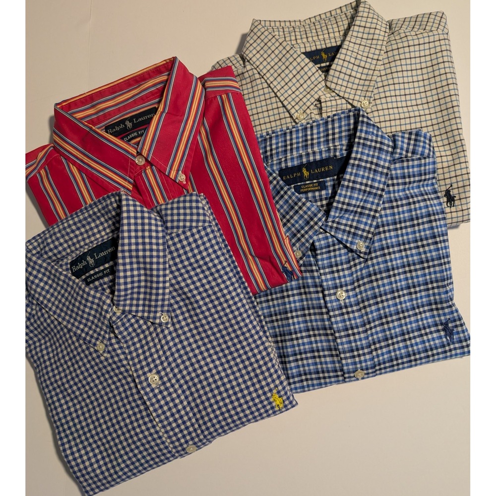Lot Bundle Ralph Lauren Mens L Button Down Shirt Gingham Stripe Plaid VERY NICE